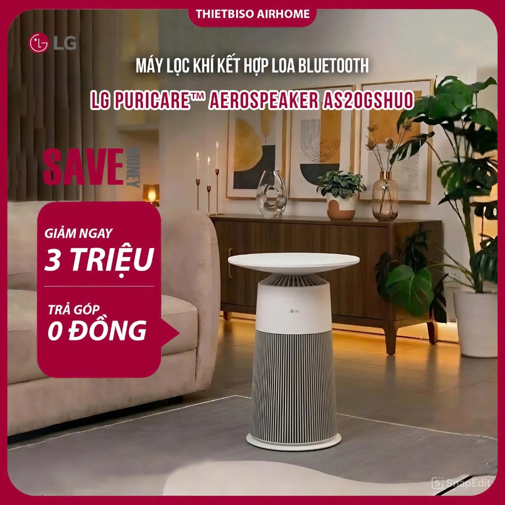 Máy Lọc Khí PuriCare AeroFurniture Màu Trắng Kem AS20GPWU0 / AS20GSHU0 - Hàng Chính Hãng LG Bảo Hành
