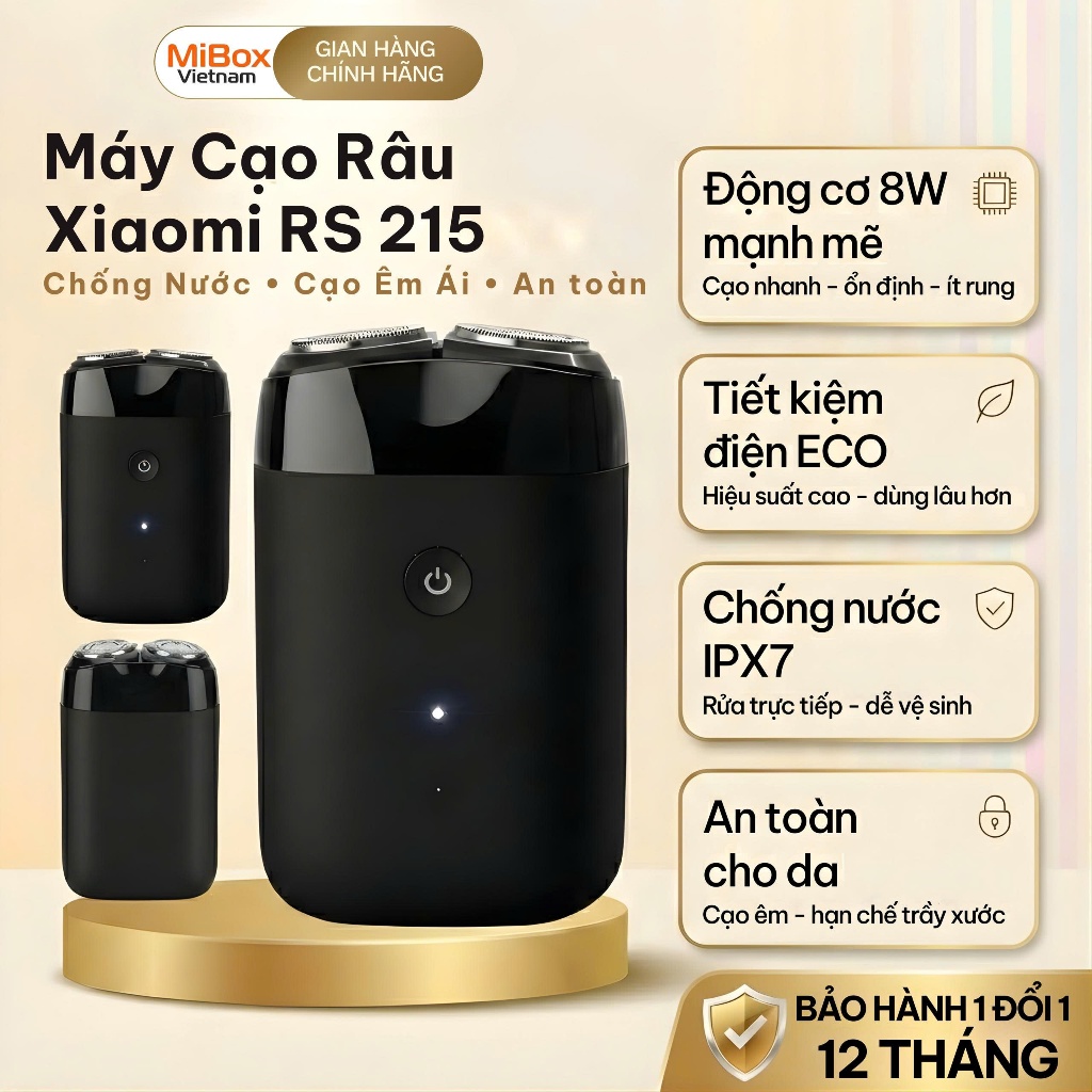 Máy Cạo Râu Xiaomi RS 215 – Động Cơ 8W Mạnh Mẽ, Chống Nước IPX7, BH 12 Tháng