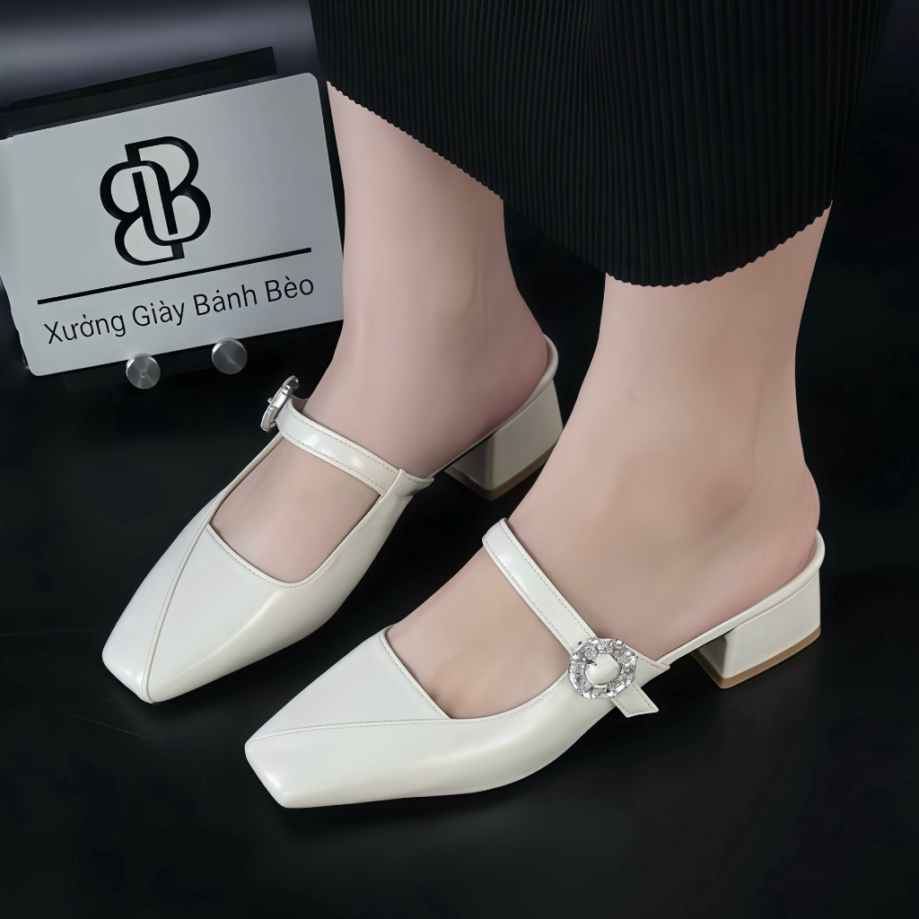 Dép Sục Cao Gót Nữ Mũi Vuông đính đá êm nhẹ mềm cao 5cm 3cm - Xưởng Giày Bánh Bèo mã DepsucA