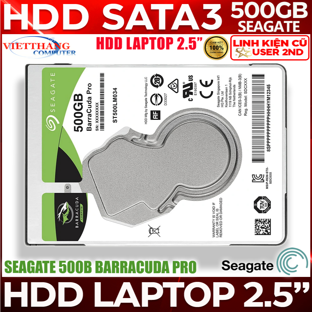 Ổ Cứng HDD 500GB Laptop 2.5"  Seagate Barrcuda Pro 7200v/Phút Good Hàng cũ đã qua sử dụng (Cũ - 2nd)