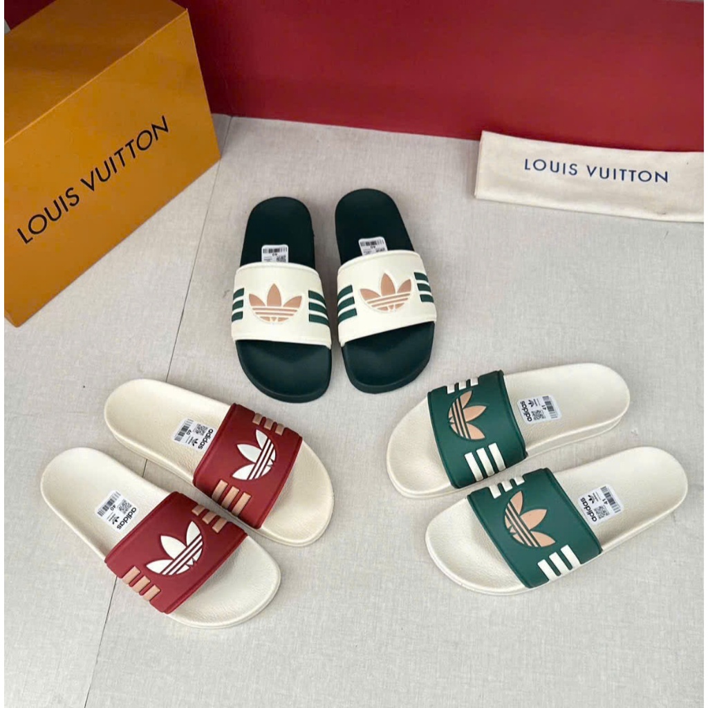 Dép Quai Ngang ADIDAS 3 Sọc Trắng Đen Nam Nữ Đế Cao Su Đúc