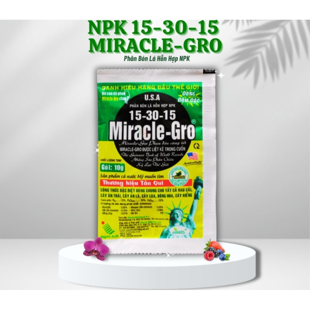 Phân Bón Lá Miracle-Gro 15-30-15+TE gói 10g – Kích Hoa Mạnh, Tăng Đậu Trái, Dưỡng Trái To Đẹp