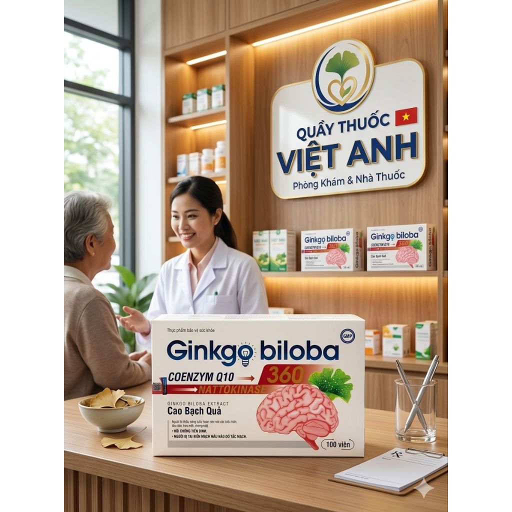 Ginkgo biloba 360 Coenzym Q10 - tốt cho người thiểu năng tuần hoàn máu não ( hộp 100 viên)