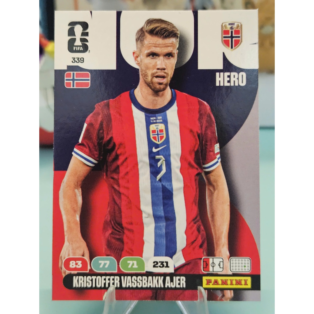Thẻ Kristoffer Vassbakk Ajer Panini World Cup 2026 (Na Uy) (Norway)