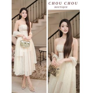 Đầm Cúp Ngực Ren Hoa Chuẩn CHOUCHOU Sang Chảnh Đầm Dự Tiệc Thiết Kế