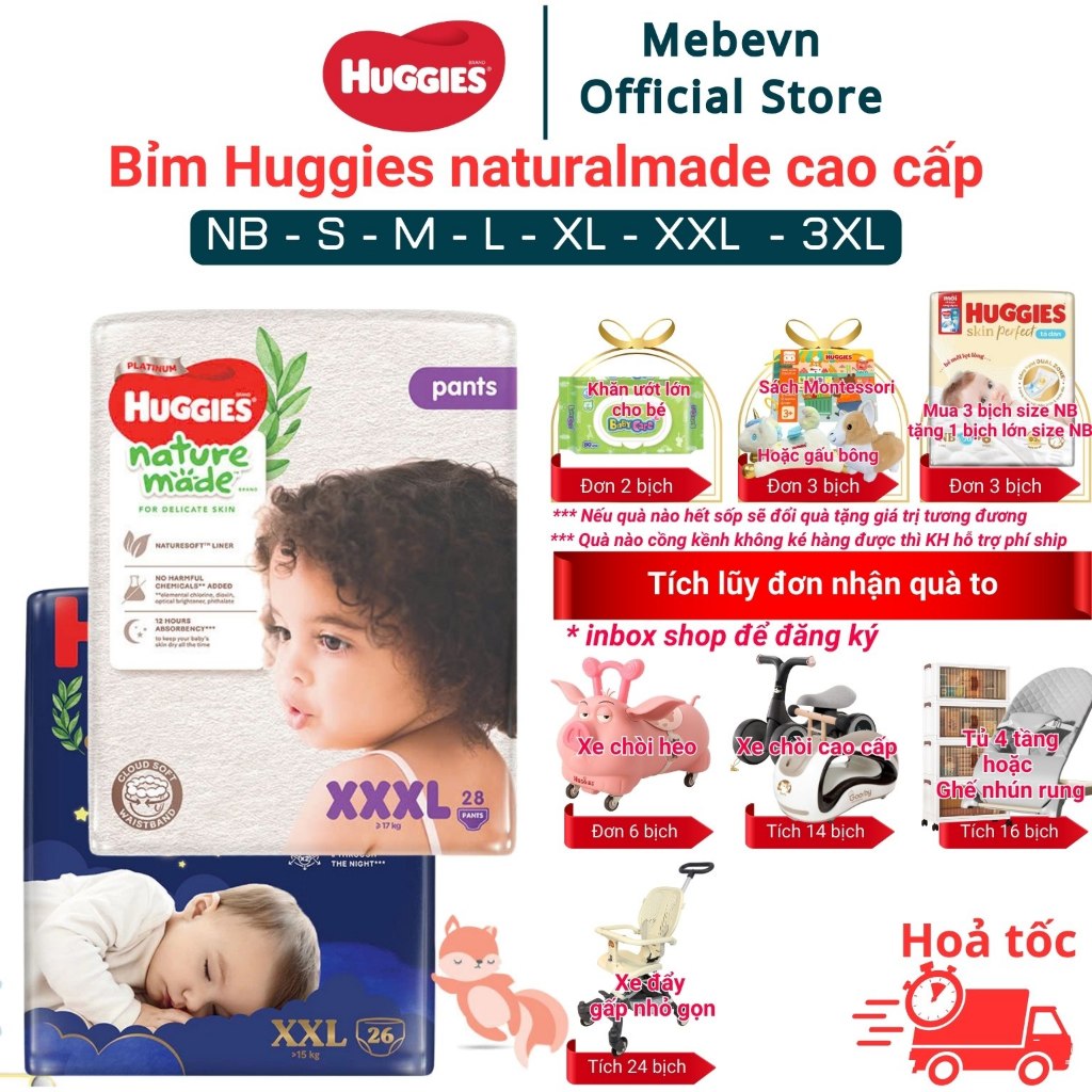 Bỉm huggies nature made, bỉm huggies chính hãng cao cấp, chất liệu tự nhiên,mỏng và thấm hút tốt