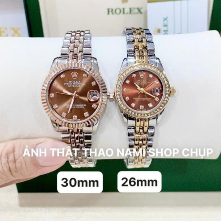 Đồng hồ Rolex Nữ Nam, đồng hồ rolex cặp đôi nam nữ màu nâu cafe sang trọng cực hot