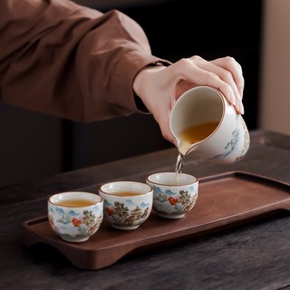 Bộ Ấm Chén Pha Trà Bằng Sứ Cảnh Đức Trấn Men Tro Họa Tiết Sơn Hà Cẩm Tú Kèm Vali Sang Trọng