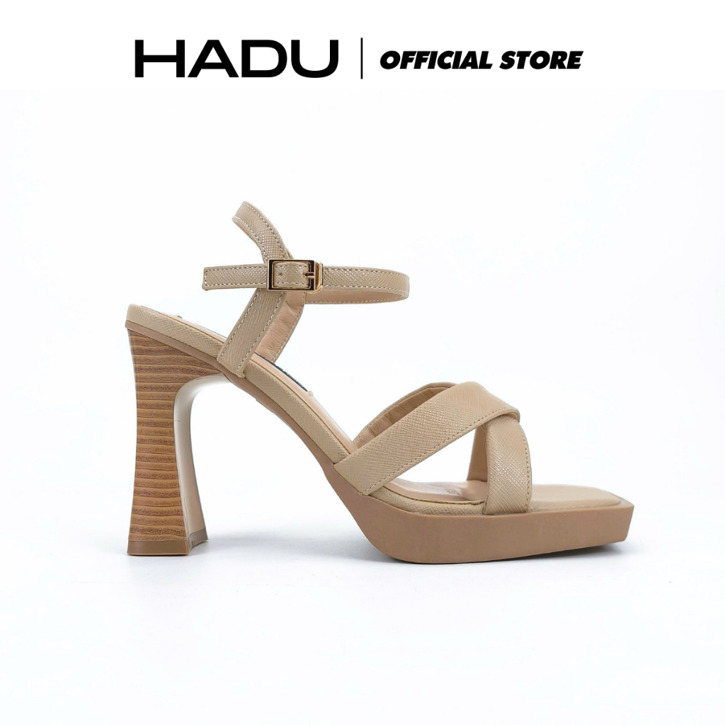 Giày Sandal Gót Vuông 9P Đế Đúp Quai Chéo HADU M962 Da PU Vân Cát Đế TPR Chống Trơn Bảo Hành 12T