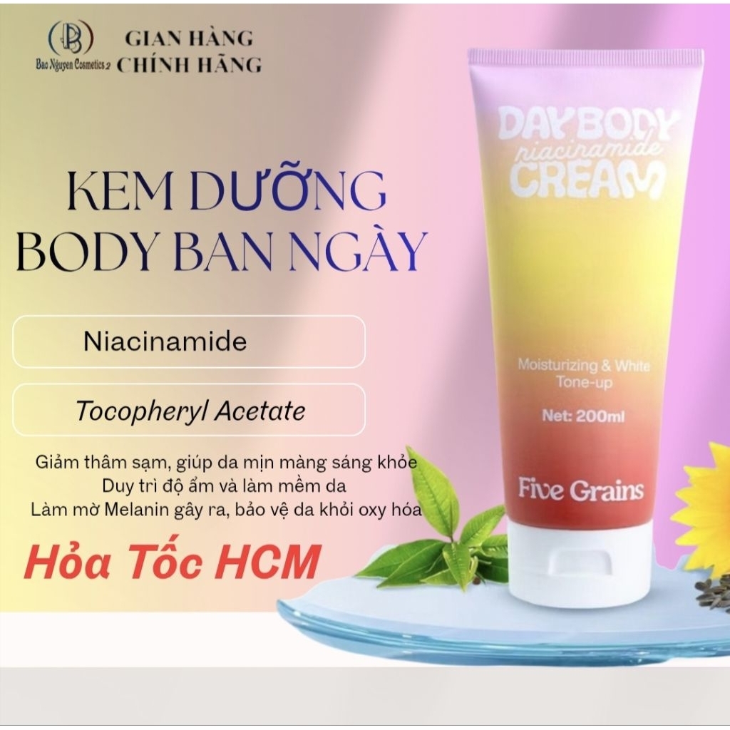 Kem Dưỡng Body Ban Ngày Five Grains-200ml , dưỡng trắng da Niacinamide nâng tone da nổi bật