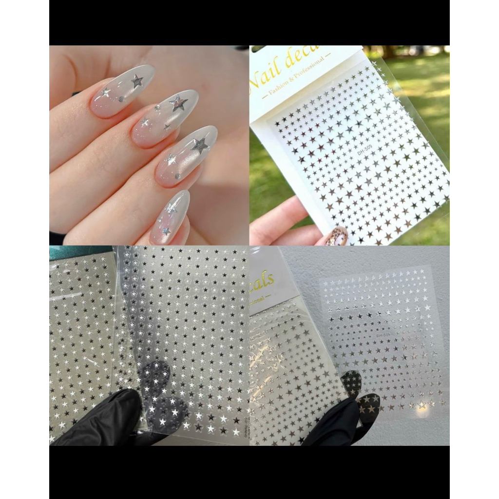 Sticker dán móng ngôi sao bạc – Decal nail sao mini ánh bạc trang trí nails box