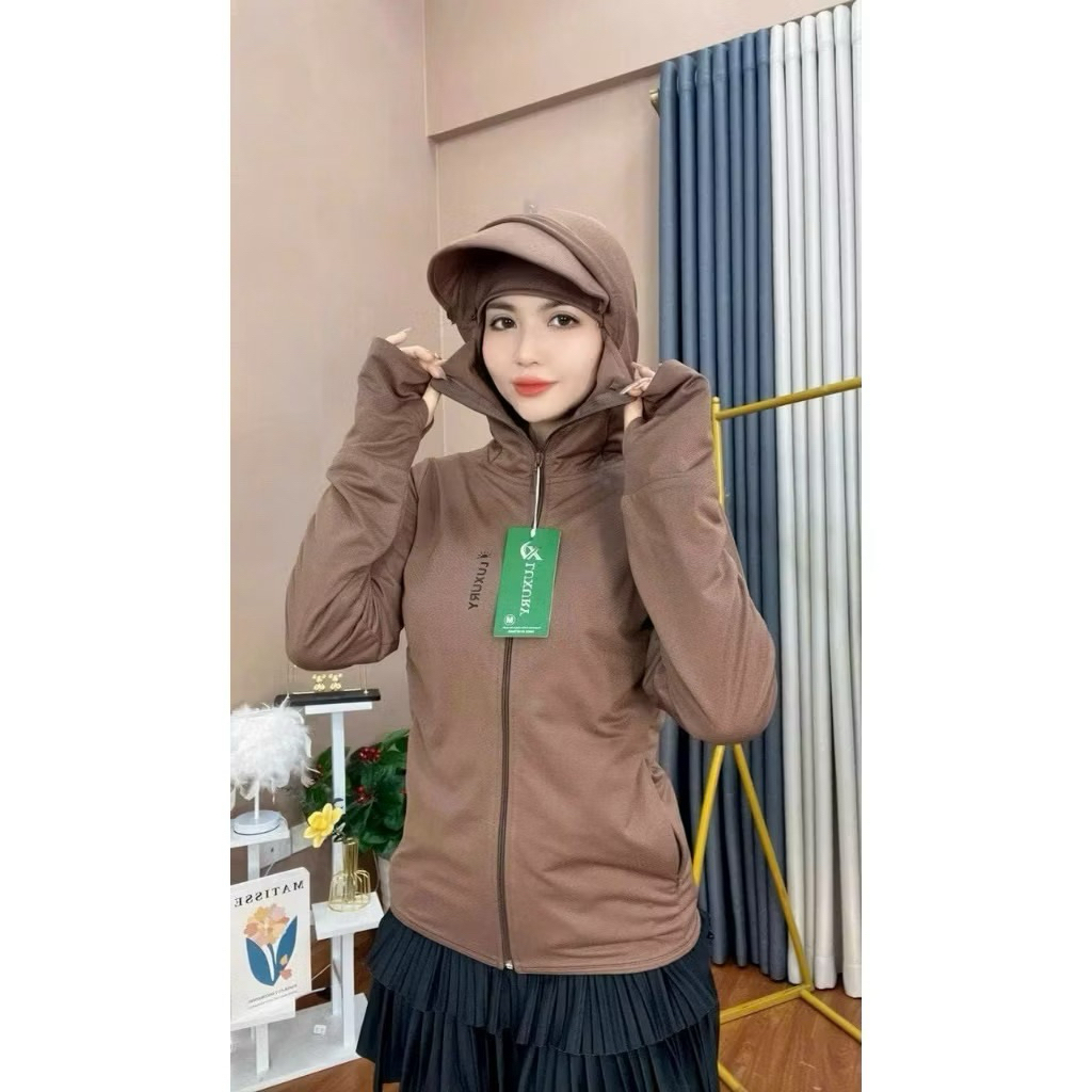 (Có che Trán) Áo Chống Nắng Nữ 2 Lớp Kèm Vành Mũ Lưỡi Trai Chất Thun Lạnh Nhật Cao Cấp Thể Thao Chốn