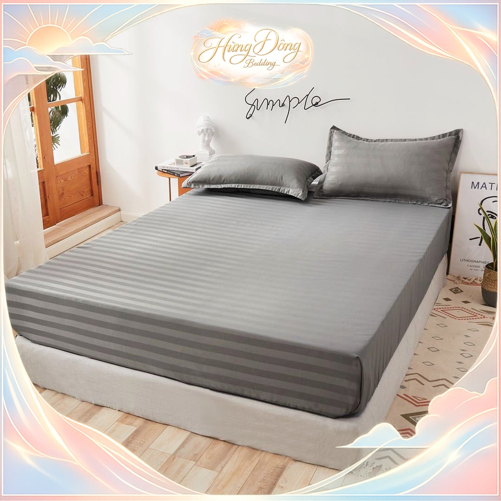 Bộ Ga Gối Cotton 3F Mềm Mịn Set Ga Giường 3 Món Sọc Bóng Sang Trọng