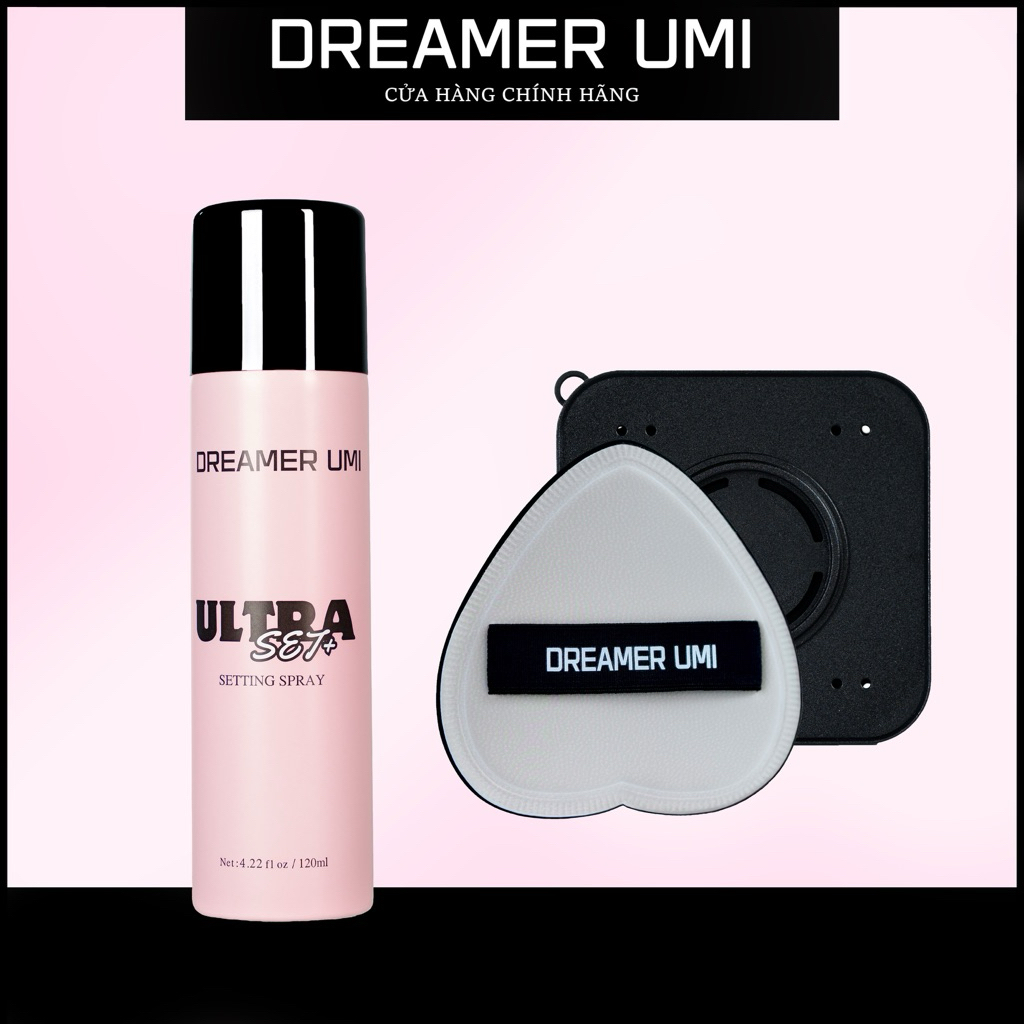 COMBO 1 Xịt khoá nền Dreamer Umi Ultra Set+ và Bông Mút Tán Nền Màu Xám + Kèm Hộp Đựng