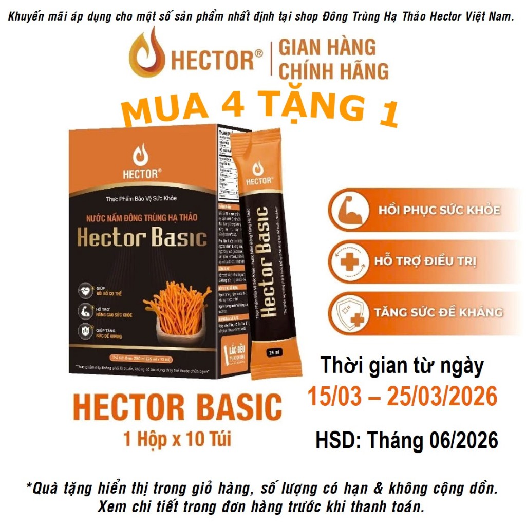 [KM tháng 3 - Mua 4 Tặng 1] Nước nấm đông trùng hạ thảo Hector Basic (Hộp 10 túi)