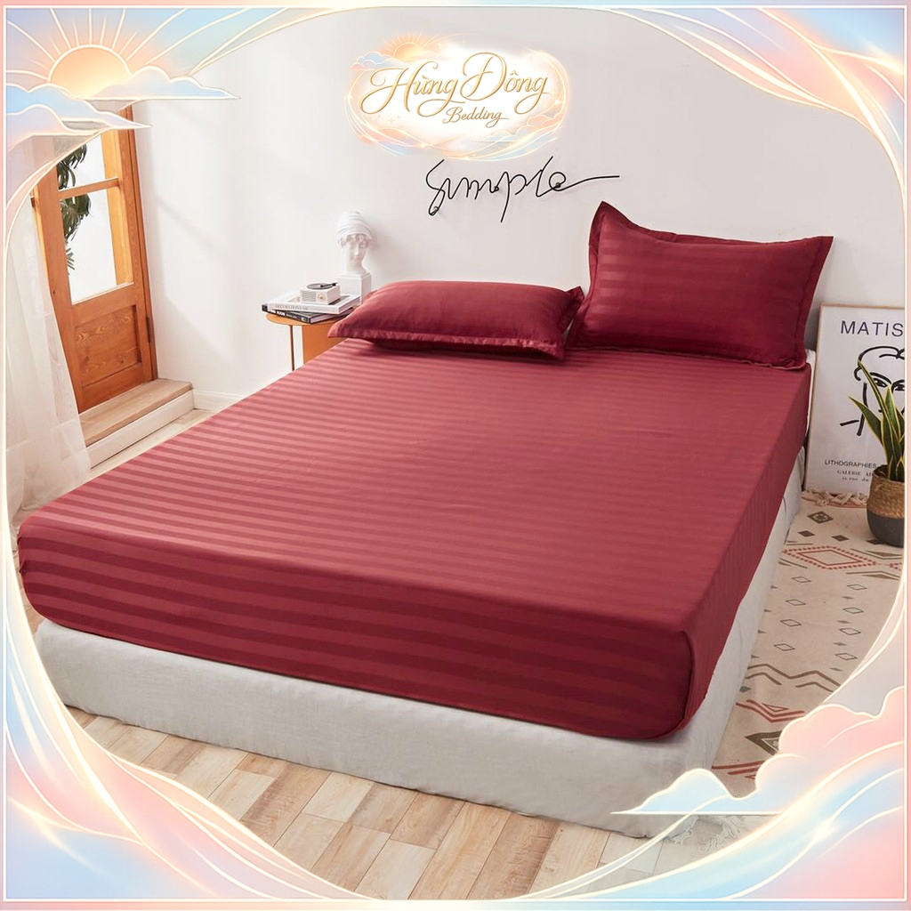 Bộ Ga Giường Cotton 3F Sọc Bóng Cao Cấp Set Ga Gối 3 Món Drap Giường Mềm Mịn Phong Cách Khách Sạn