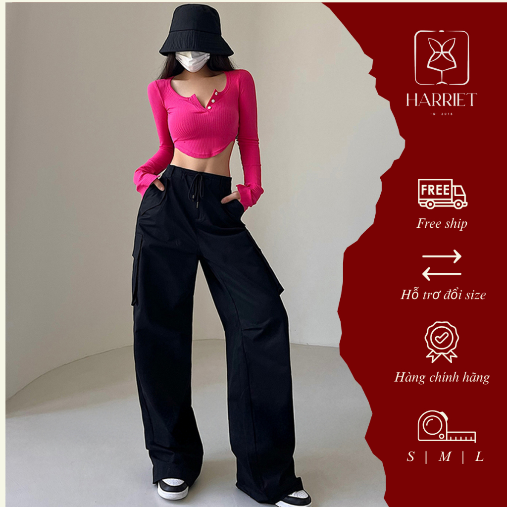 Quần túi hộp nữ cargo Doli dáng dài ống rộng kaki Hiphop