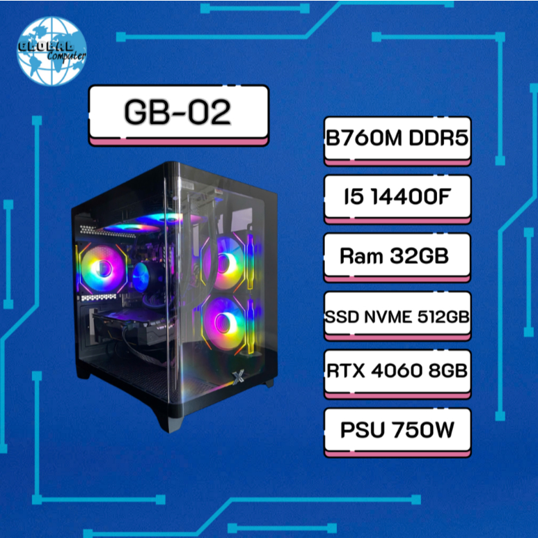 PC Gaming GB-02 – Main B760M D5 | Intel Core I5 14400F | Ram 32GB | RTX 4060 8GB | SSD NVME 512GB | 