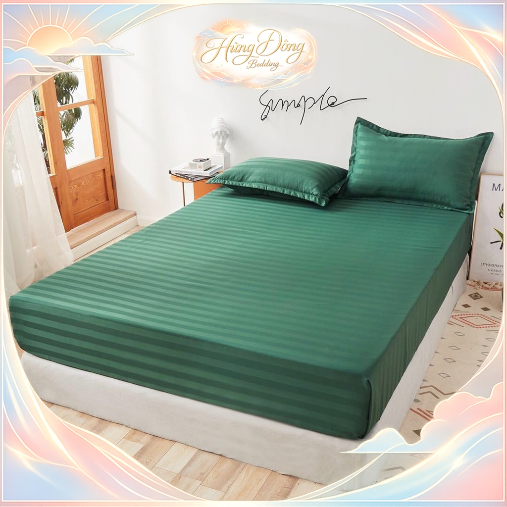Ga Giường Cotton 3F Sọc Bóng Mềm Mịn Drap Giường Bo Chun Bọc Kín Đệm