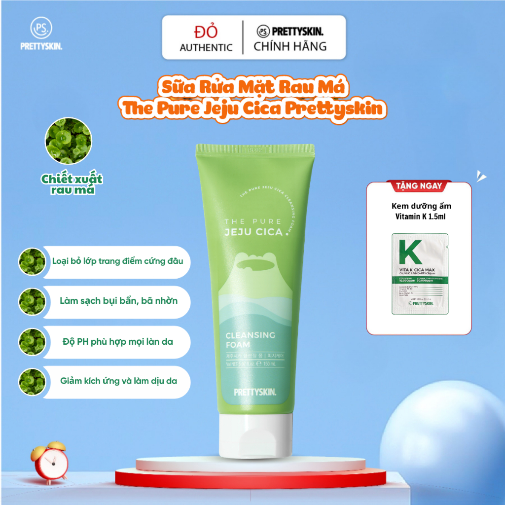 Sữa Rửa Mặt Pretty Skin The Pure Jeju Cica Cleansing Foam Chiết Xuất Rau Má Đảo Jeju 150ml