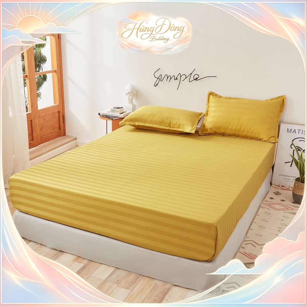 Drap Giường Cotton 3F Bo Chun Ga Trải Giường Sọc Bóng Đẹp Mềm Mịn