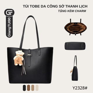 Y2328# Túi Tote Nữ Da Công Sở Thanh Lịch – Túi Đeo Vai Nữ Thời Trang Đi Làm Đi Học Kèm Charm Gấu QCCC | GiangTUI90