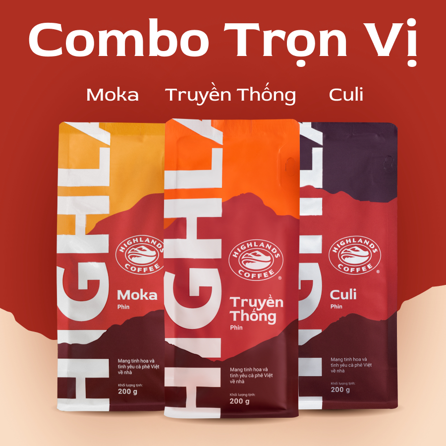 Cà phê Rang xay Highland Coffee 200g Moka/Culi/Truyền thống