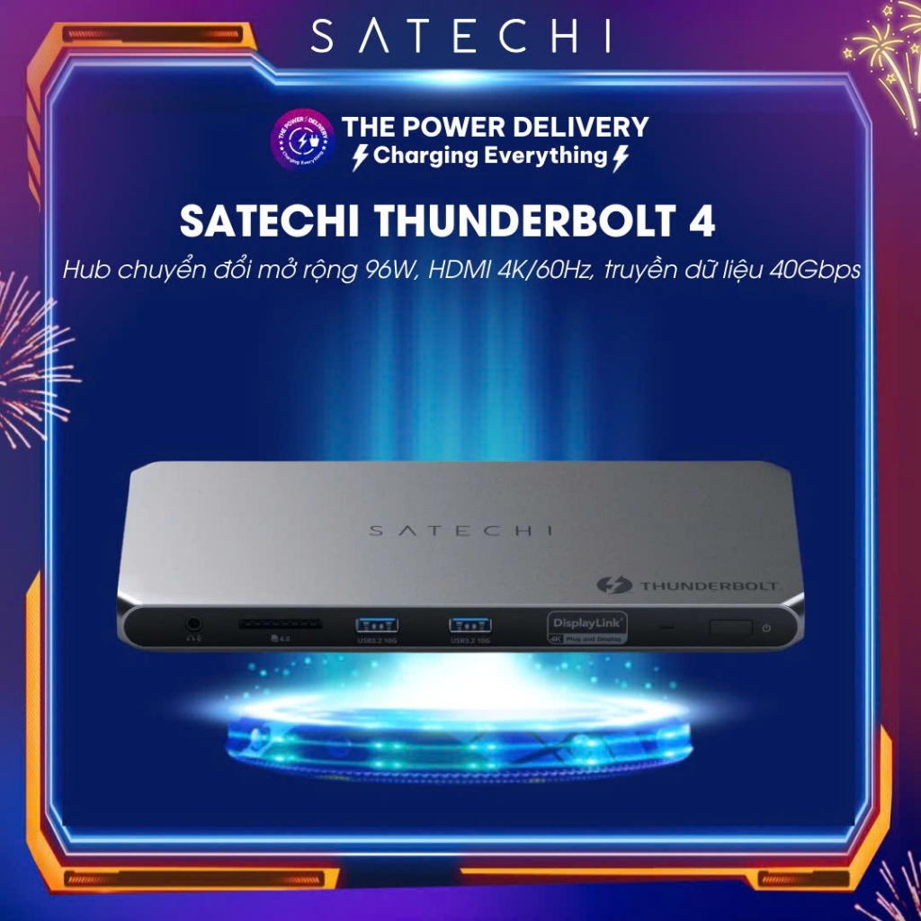 Hub Chuyển Đổi Mở Rộng Satechi Thunderbolt 4, Công Suất 96W, HDMI 4K/60Hz cho hai màn hình, truyền d