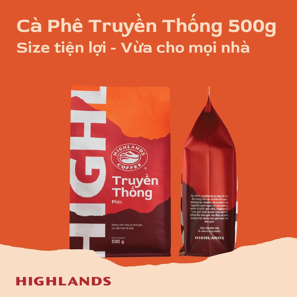 Cà phê Rang xay Highland Coffee Truyền thống 500g