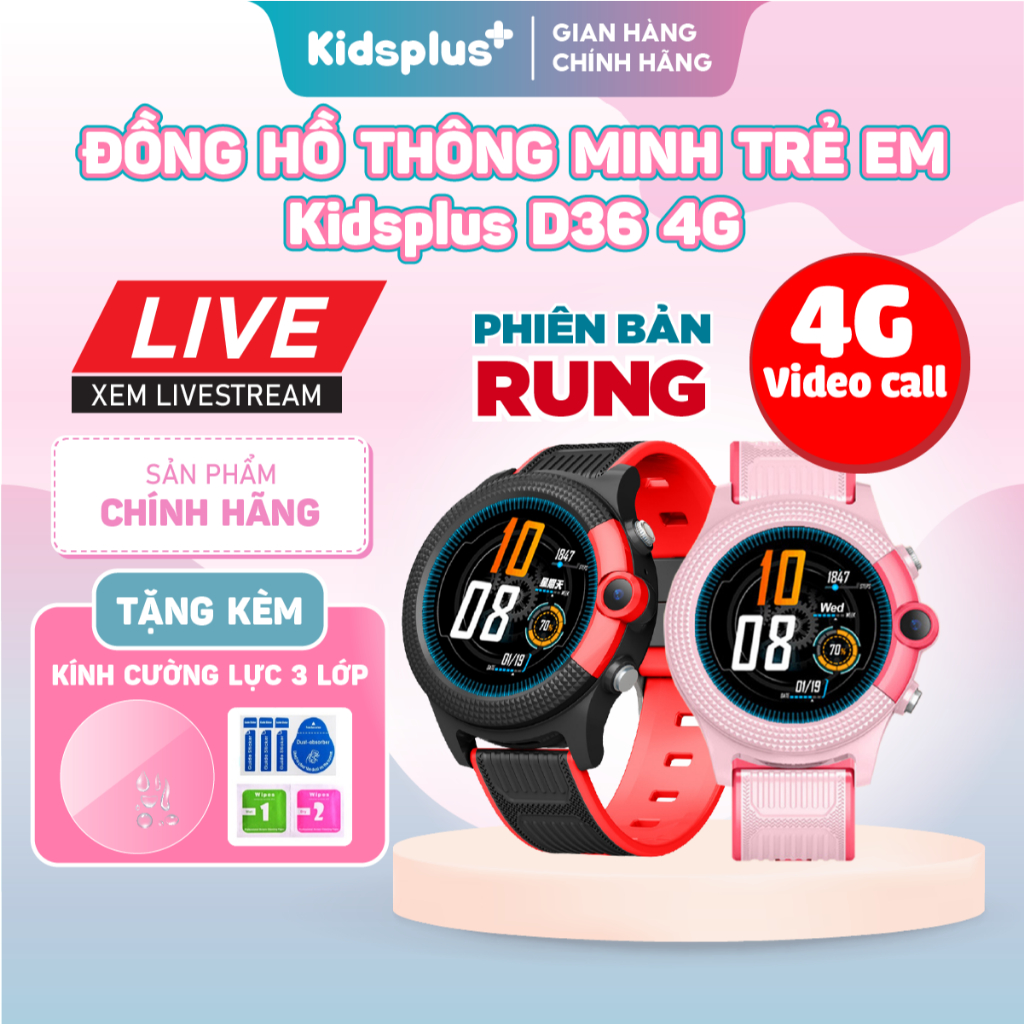 GIÁ MỞ BÁN [TẶNG KÍNH-CÓ RUNG ] Đồng hồ thông minh trẻ em Kidsplus D36 4G 2026 nghe gọi Video, định 