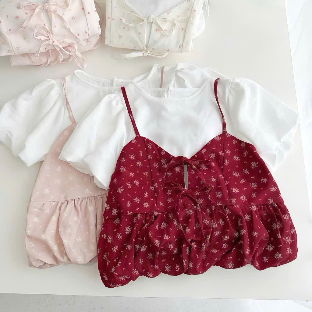 SET ÁO HOA NHÍ + SƠMI TAY PHỒNG DỄ THƯƠNG 20 THÁNG O5 SHOP MA8182