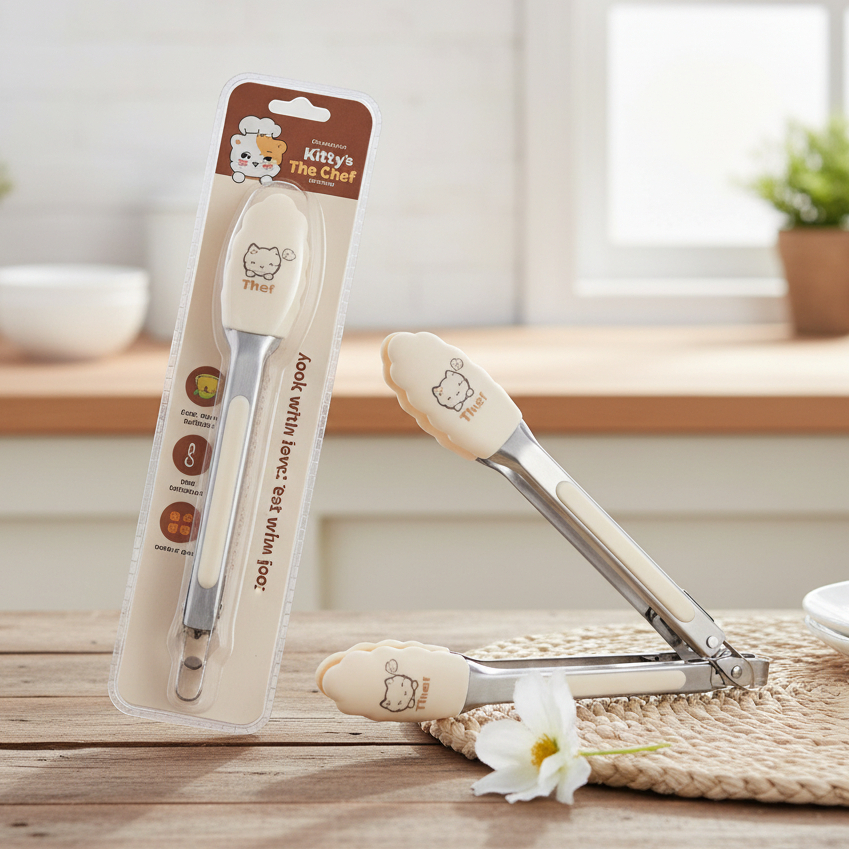 Kẹp gắp thức ăn nóng đồ ăn dặm cho bé MISAN đầu bọc silicon tay cầm inox cách nhiệt bền đẹp