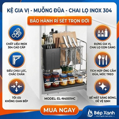 Kệ Gia Vị Inox 304 Cao Cấp EL-N4001HC - Kệ Đựng Đũa Thìa, Chai Lọ Đa Năng Cho Nhà Bếp (Bảo Hành Rỉ Sét Trọn Đời