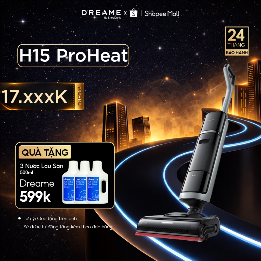 Máy Hút Bụi Lau Sàn Cầm Tay Dreame H15 Pro Heat | Điều Khiển Qua Ứng Dụng | Tự Giặt, Sấy Cuộn Lăn
