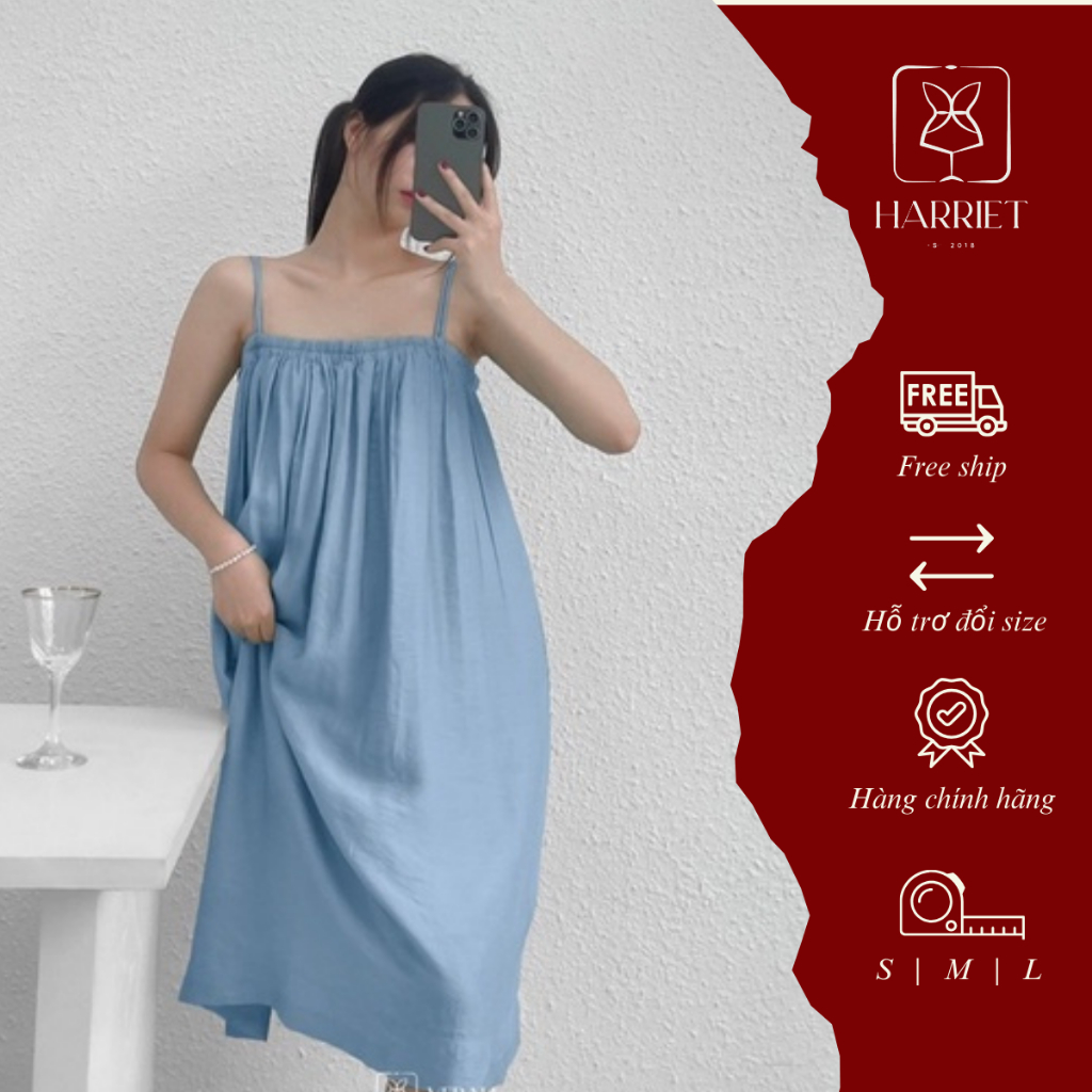 Váy dây dáng suông Harriet xanh da trời Baby Blue basic lụa mềm