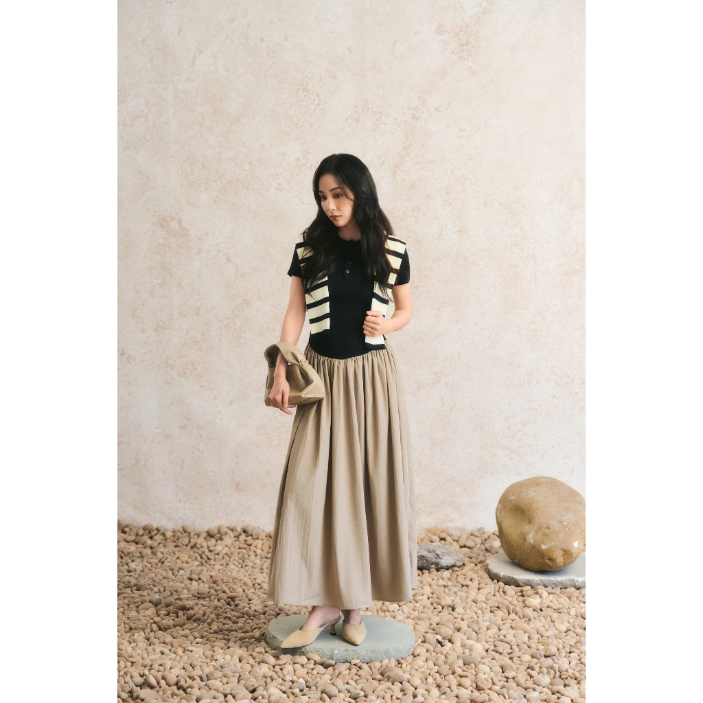 Set Váy Nữ Cộc Tay Dáng Dài SHEMODA MONEY MAXI DRESS Tôn Dáng Sang Trọng - Đen Be