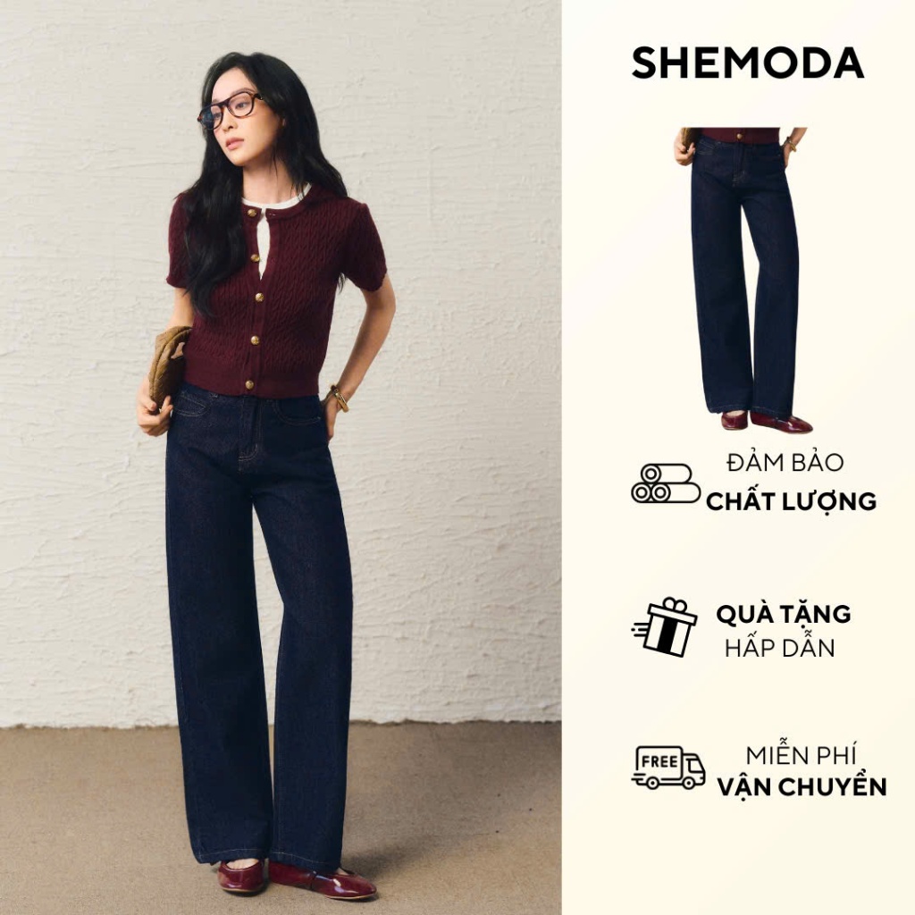 Quần Jean Nữ Ống Xuông Dài SHEMODA INDIGO JEANS Tôn Dáng Dễ Phối Đồ