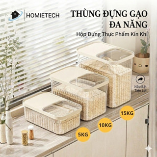 Thùng đựng gạo nhà bếp nắp bật thông minh màu kem chịu lực chịu nhiệt tốt 3 loại 5kg 10kg 15kg -  HomieTech