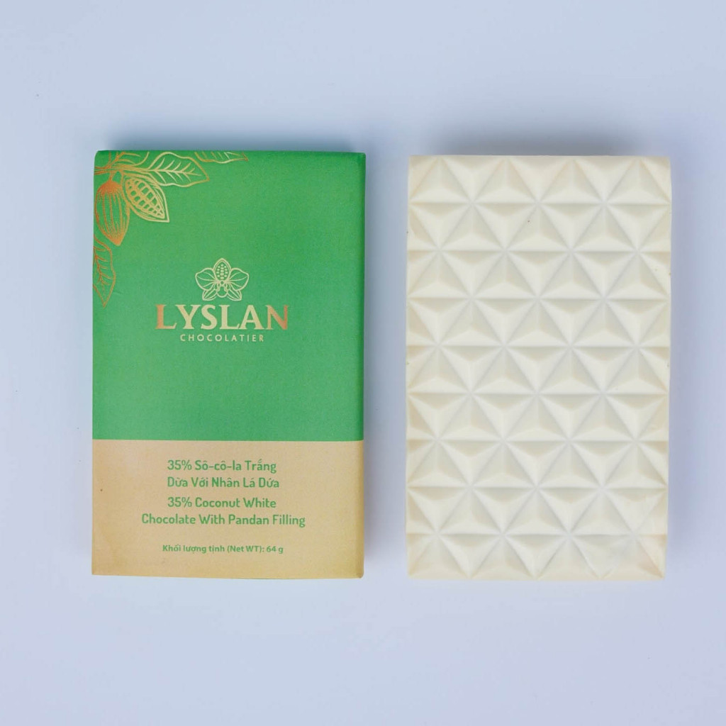 LYSLAN: Sô-cô-la trắng 35% dừa lá dứa - Thanh 64g