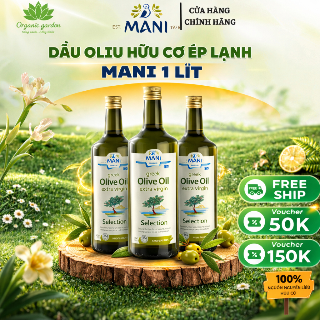 Dầu Extra Virgin Olive Hữu Cơ MANI Dầu Oliu Ép Lạnh Organic Extra Virgin Olive Oil 1L