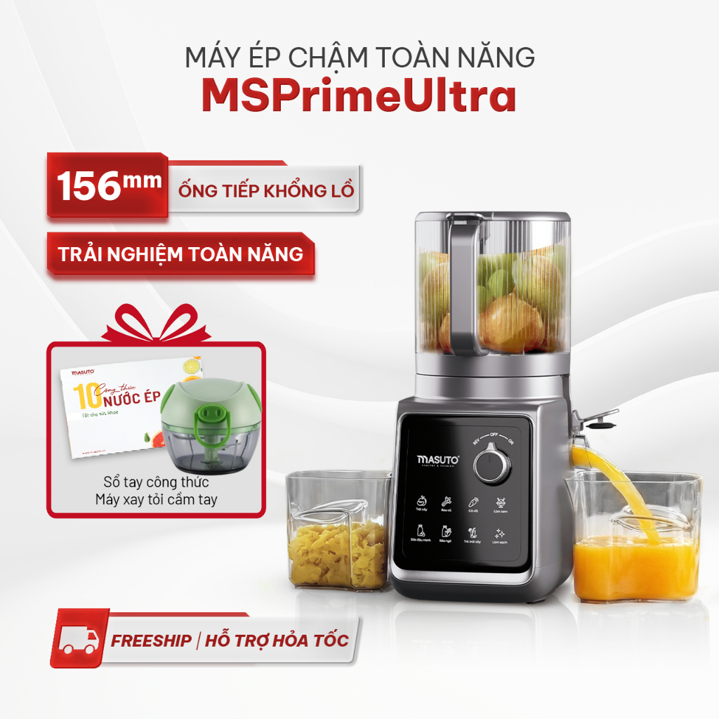 Máy Ép Chậm Làm Kem Toàn Năng 8in1 MSPrimeUltra, Công Suất 150W, Ống Tiếp Cực Đại 156mm, Ép Kiệt 99%