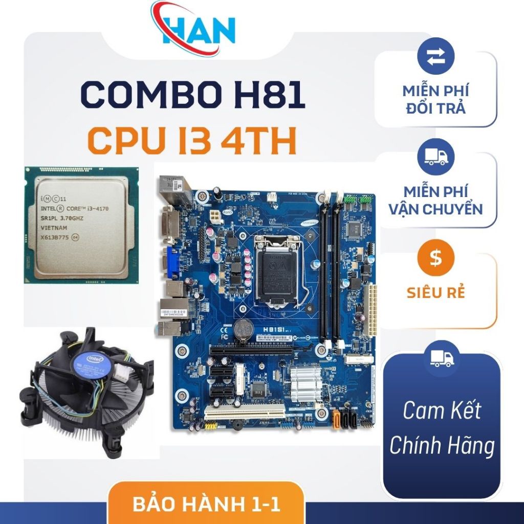 Combo main H81 cùng với i3 đời 4th 4170 hàng văn phòng bền bỉ