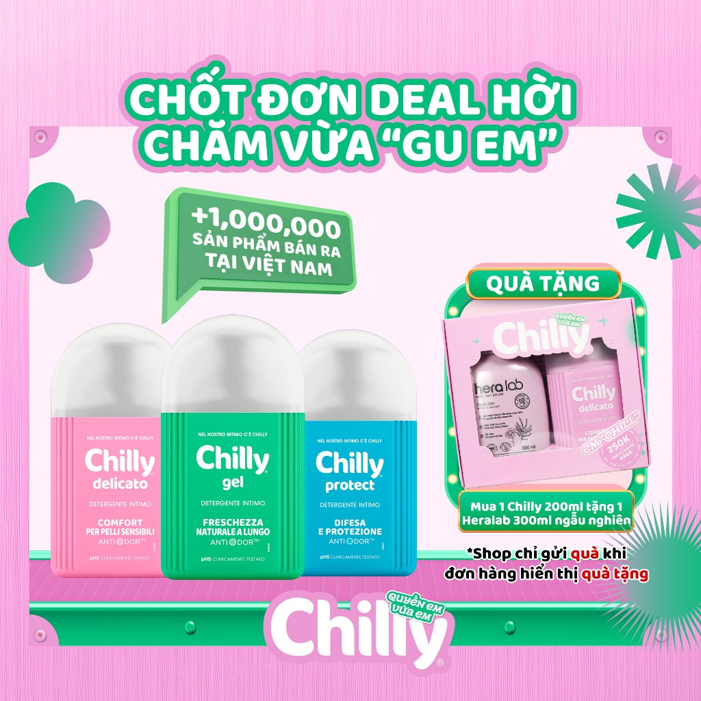 Dung dịch vệ sinh phụ nữ Chilly Gel/Delicato/Protect làm sạch và dưỡng ẩm 200ml