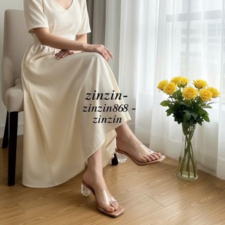 zinzin868-Guốc Nữ Quai Trong Cao 5 cm- Guốc Cao Gót Trong Suốt Hot TrendDép quai meka trong gót trong 5f