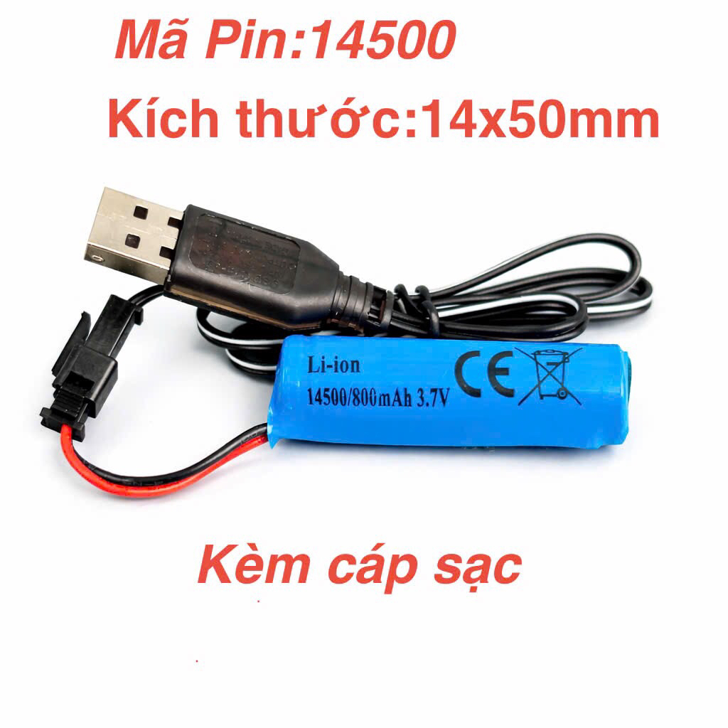 Pin Sạc 14500 3.7V 800mAh Kèm Cáp Sạc USB