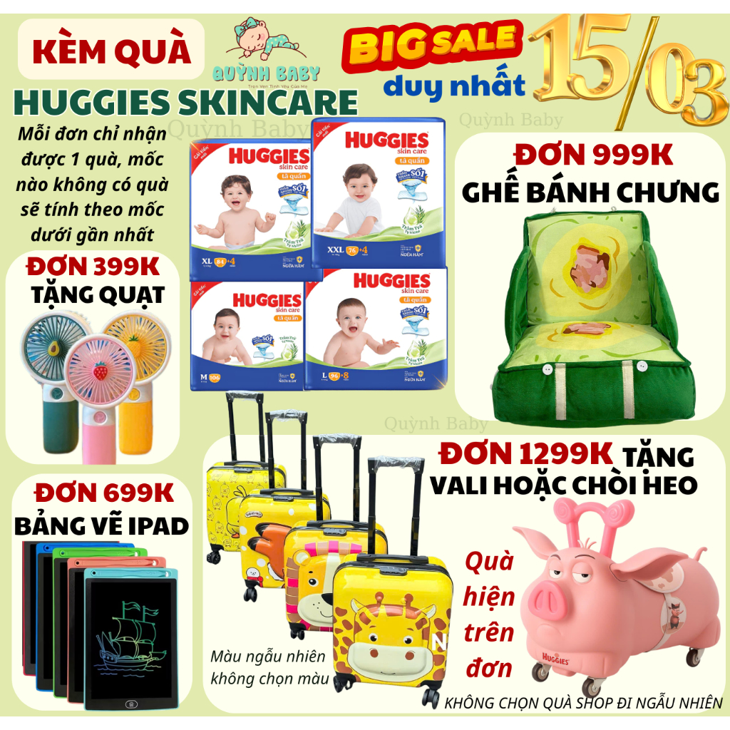 MEGA [KÈM QUÀ ĐƠN 699k-1299k] Tã quần Huggies Skincare MEGA Jumbo TIẾT KIỆM M106/L104/XL88/XXL80