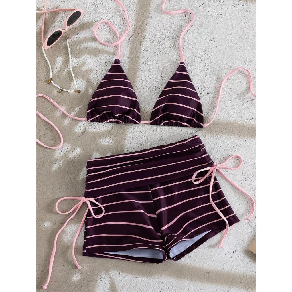 (CÓ SẴN) Set bikini 2 mảnh nữ kín đáo quần short cạp cao che bụng, phong cách đồ bơi đi biển dễ thương - KÈM ẢNH THẬT