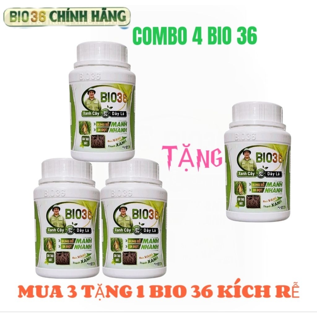Combo 4 hũ bio 36 (3 tặng 1) kích rễ mạnh, đi đọt nhanh, xanh cây dày lá. bio 36 hàng chính hãng. bi