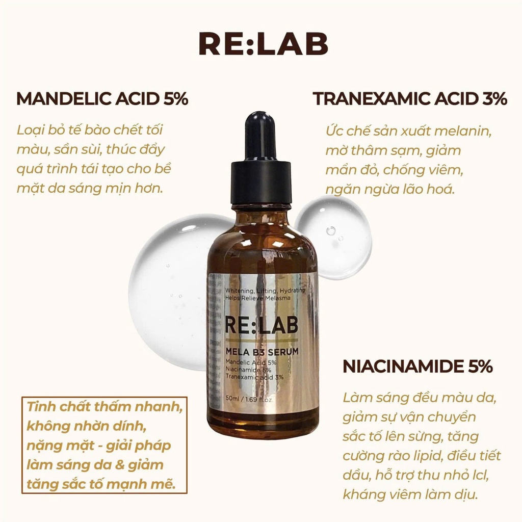2-5 lọ Serum nám re:lab mela b5 serum 50ml dưỡng trắng  mờ thâm nám,căng bóng da_nám relab kr.lab