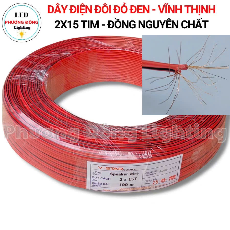 10 mét dây điện đôi đỏ đen,vĩnh thịnh 2x15 tim đồng nguyên chất